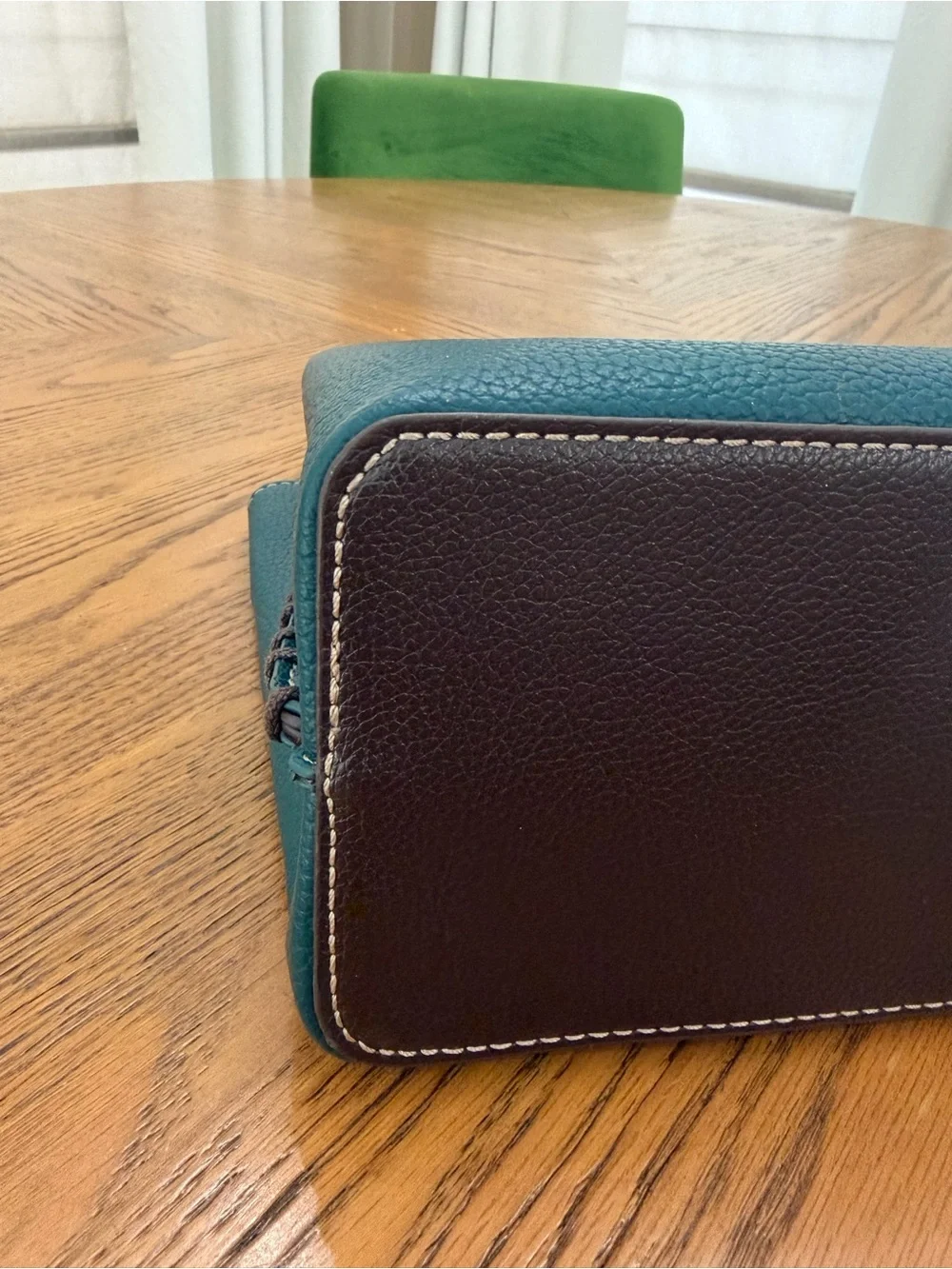 Chala Teal and Brown Leather Top-Handle Bag and Peacock Charm Purse